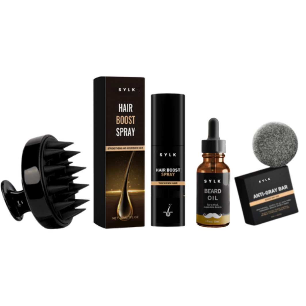 Hair Boost Spray + BoostBrush + Beard Oil + Anti-Gray Bar