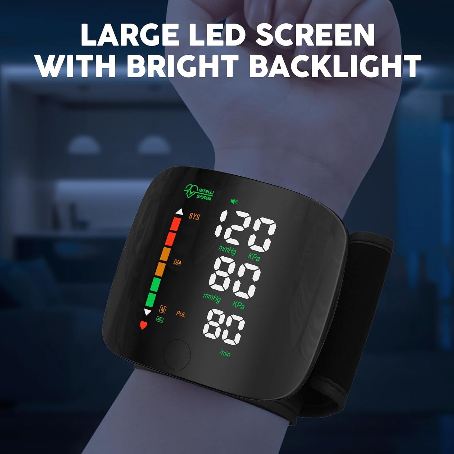 Tensiomètre de poignet avec écran tactile LED – Brassard de tension artérielle réglable de 13,5 cm à 19,3 cm, moniteur de poignet rechargeable avec mémoire de lecture de 99 x 2 et étui de transport
