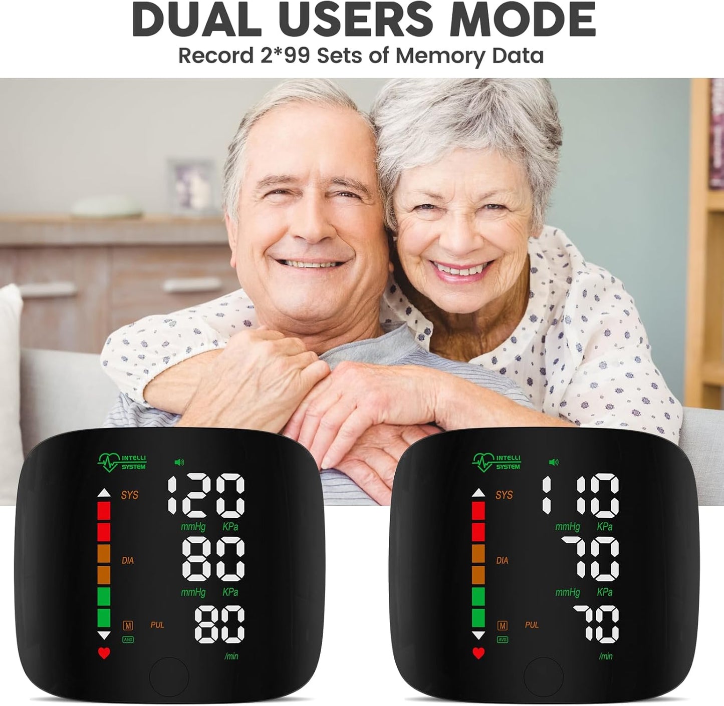 Tensiomètre de poignet avec écran tactile LED – Brassard de tension artérielle réglable de 13,5 cm à 19,3 cm, moniteur de poignet rechargeable avec mémoire de lecture de 99 x 2 et étui de transport