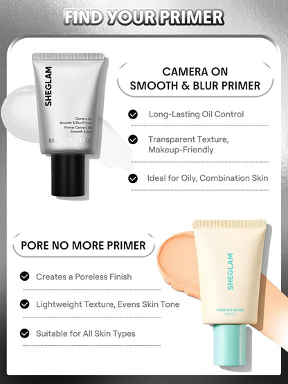SHEGLAM Camera On Smooth & Blur Primer Mattifying Makeup Base Primer for Smoothing Skin